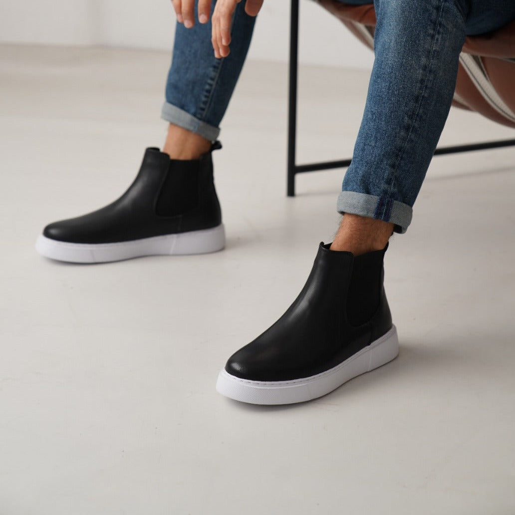 Chelsea Boots Black by Oscar&Djayds New-Gen White-sole (Naturel Real Leather)