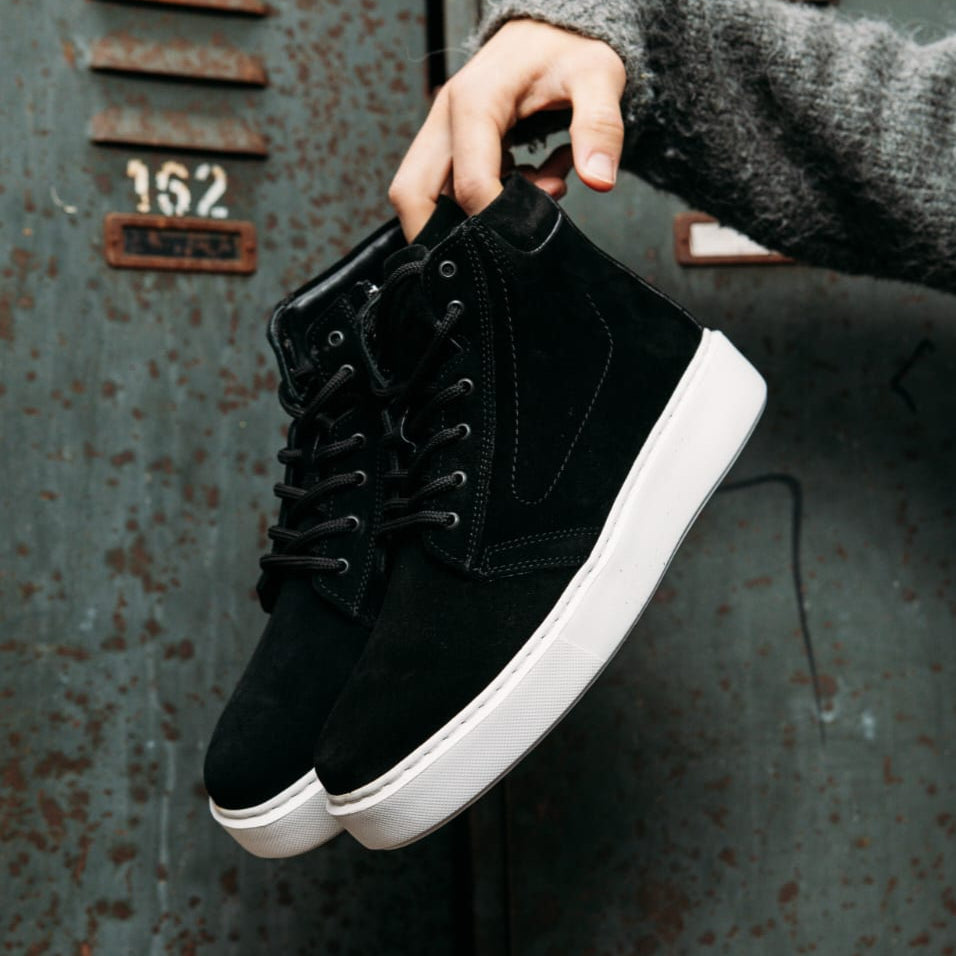 O&D High-Top Zip Sneakers Black Suede(Naturel Leather)