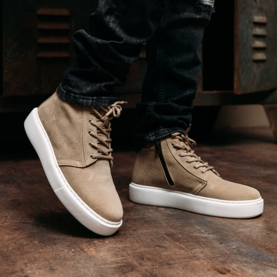 Sneaker High-Top Zip Sand Suede(Naturel Real Leather) Oscar&Djayd's