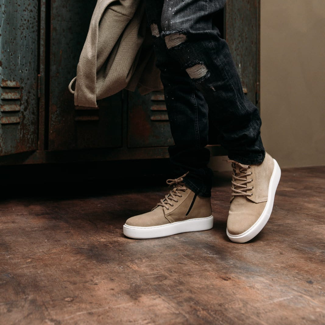 Sneaker High-Top Zip Sand Suede(Naturel Real Leather) Oscar&Djayd's