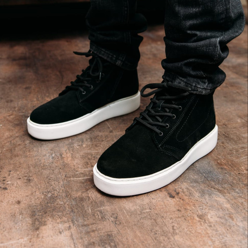 O&D High-Top Zip Sneakers Black Suede(Naturel Leather)