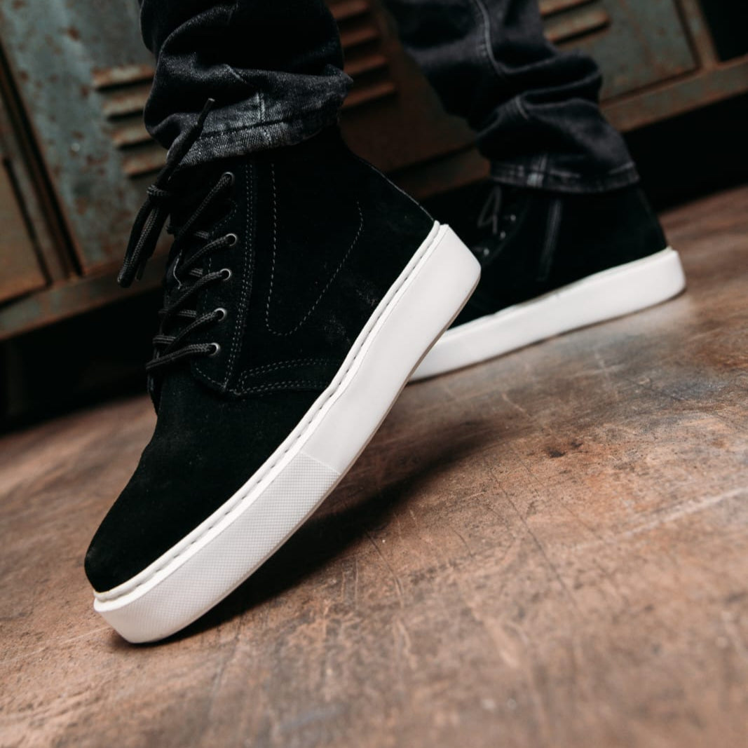 O&D High-Top Zip Sneakers Black Suede(Naturel Leather)
