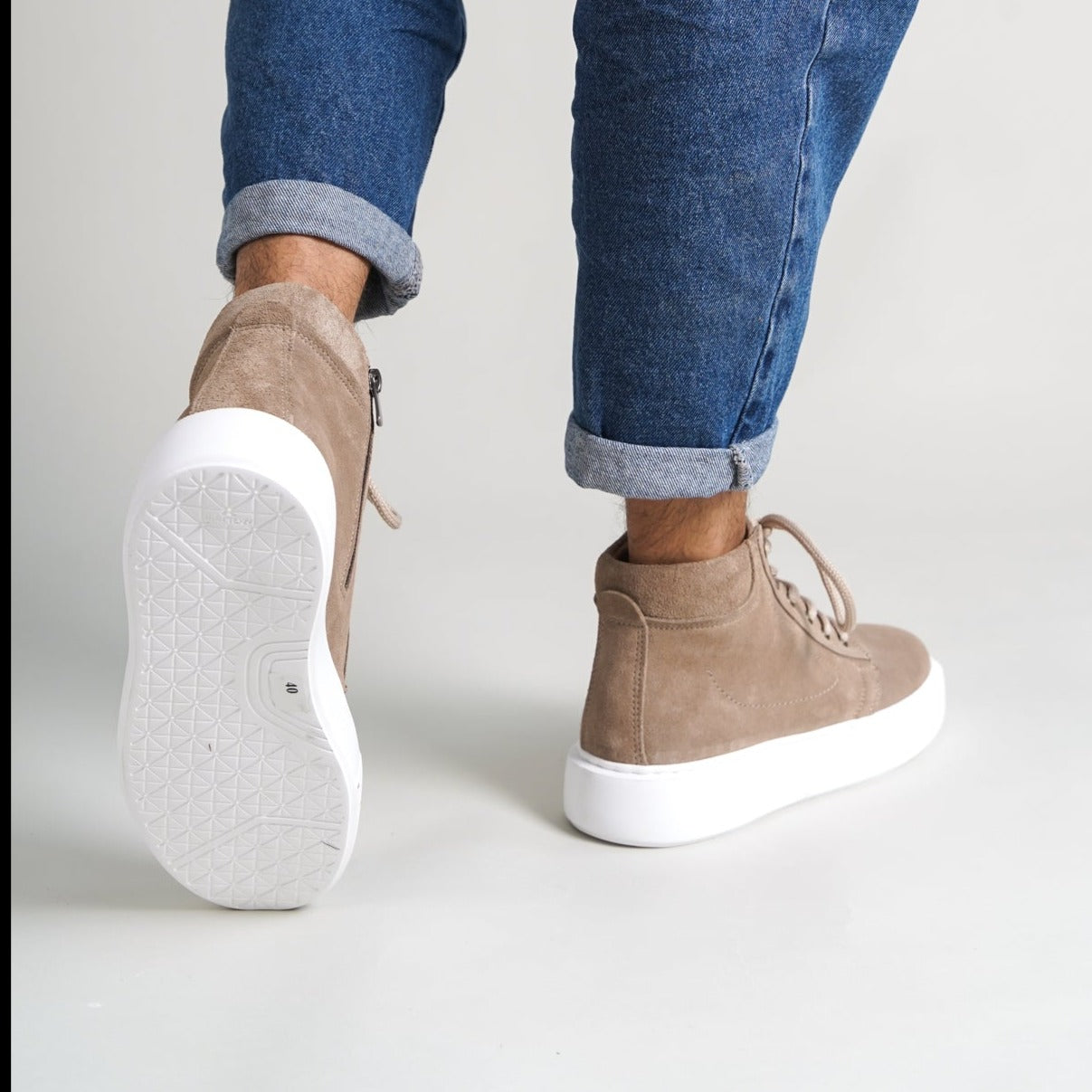 Sneaker High-Top Zip Sand Suede(Naturel Real Leather) Oscar&Djayd's