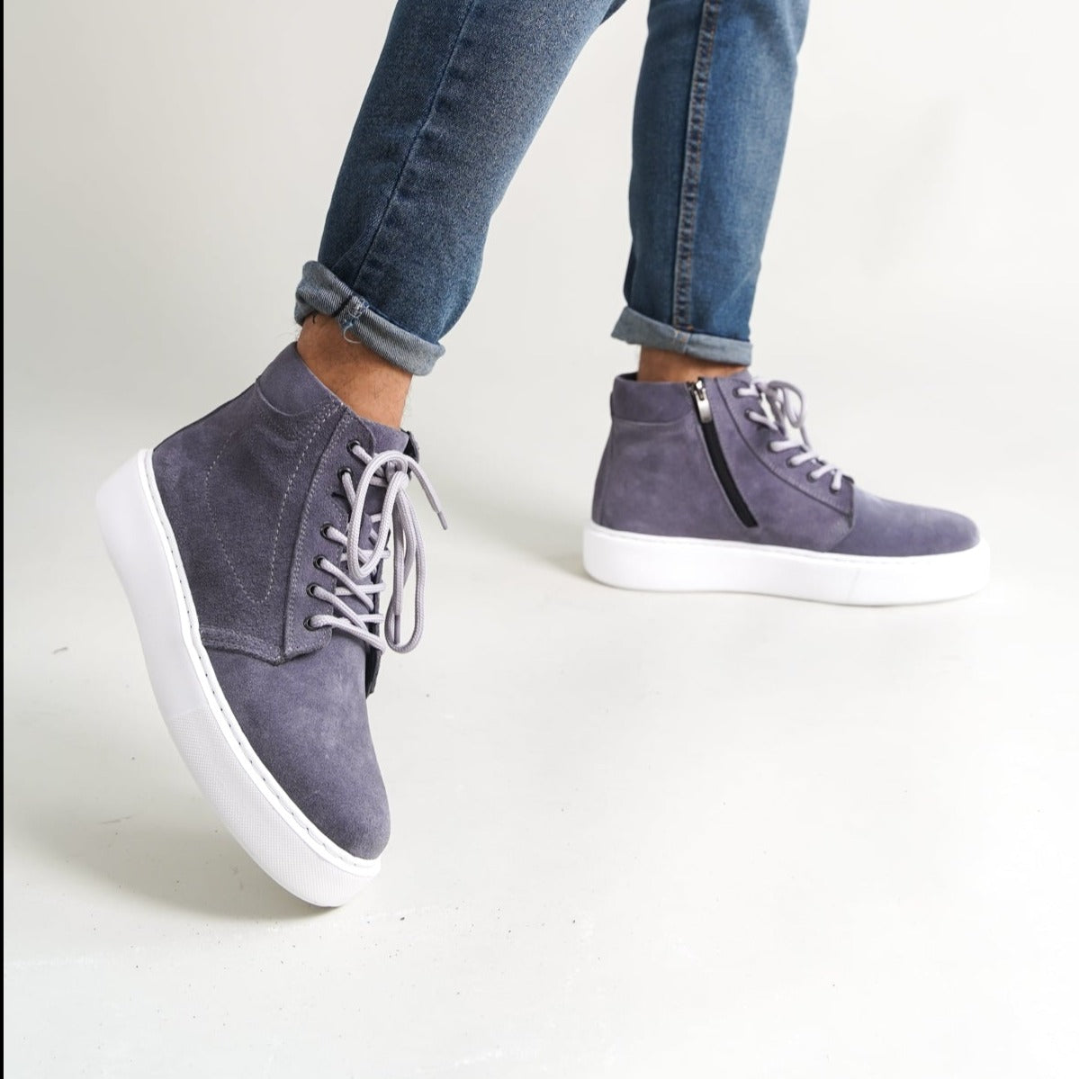 Sneaker High-Top Zip Dark Anthracite Suede(Naturel Real Leather) Oscar&Djayd's