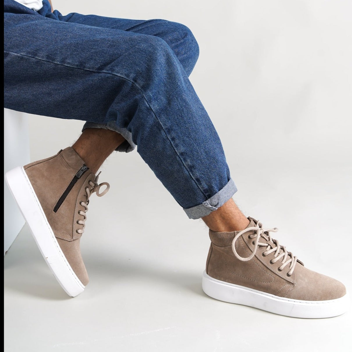 Sneaker High-Top Zip Sand Suede(Naturel Real Leather) Oscar&Djayd's