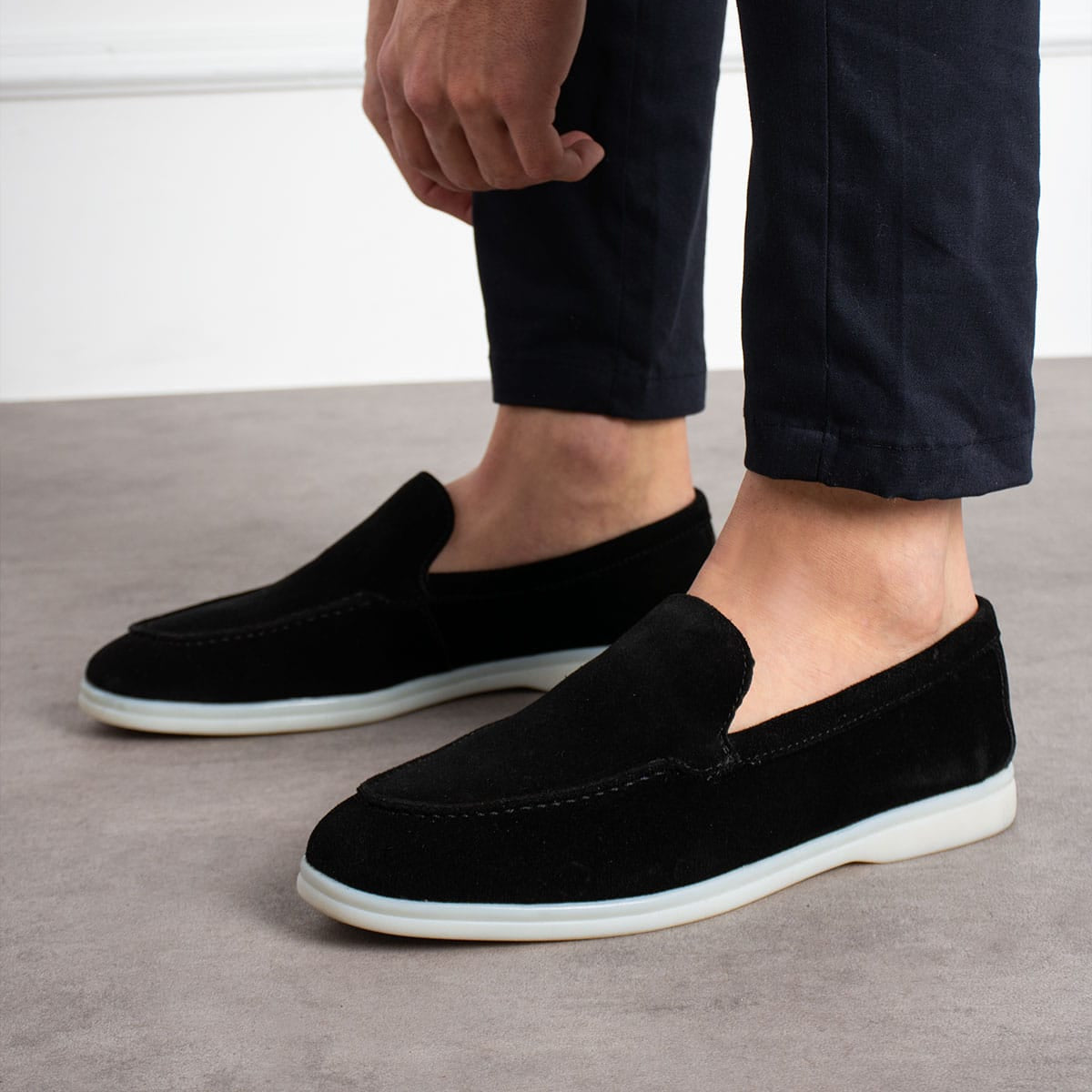 Loafers Milano Black Suede Real Leather