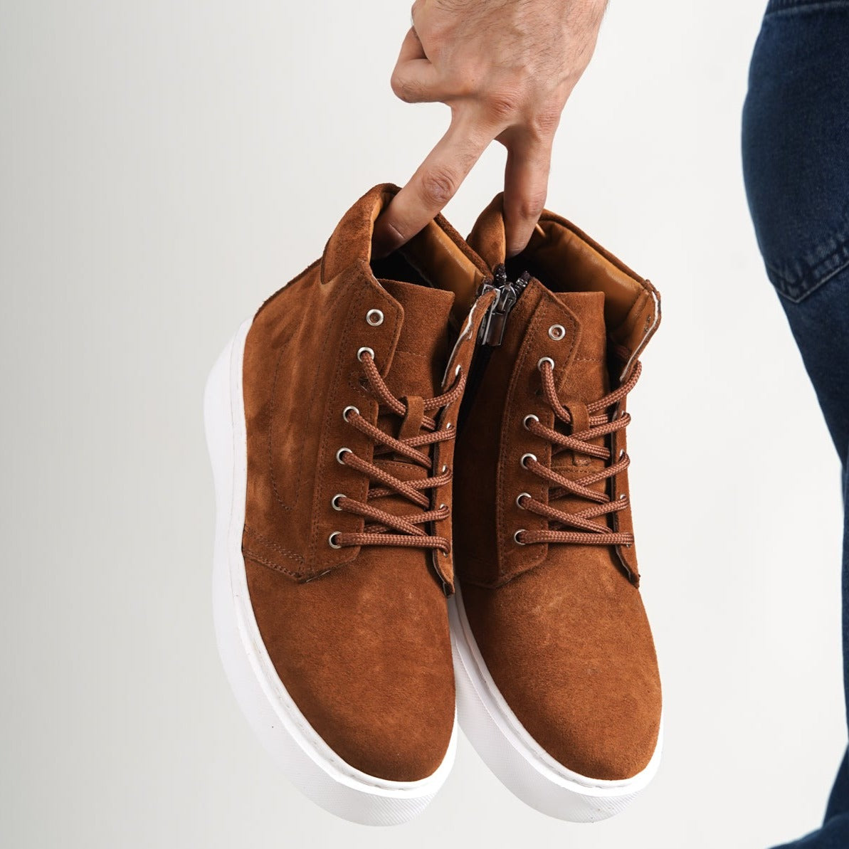 O&D High-top Zip Sneakers Tan suede(Naturel Leather)