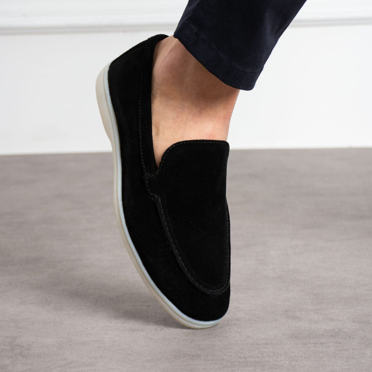 Loafers Milano Black Suede Real Leather