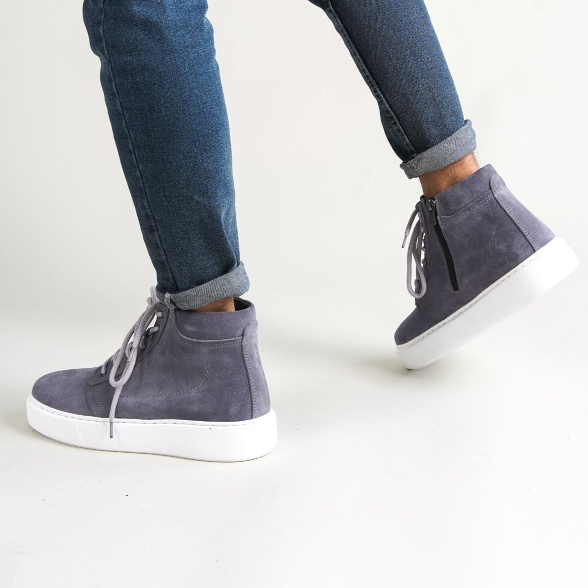 Sneaker High-Top Zip Dark Anthracite Suede(Naturel Real Leather) Oscar&Djayd's