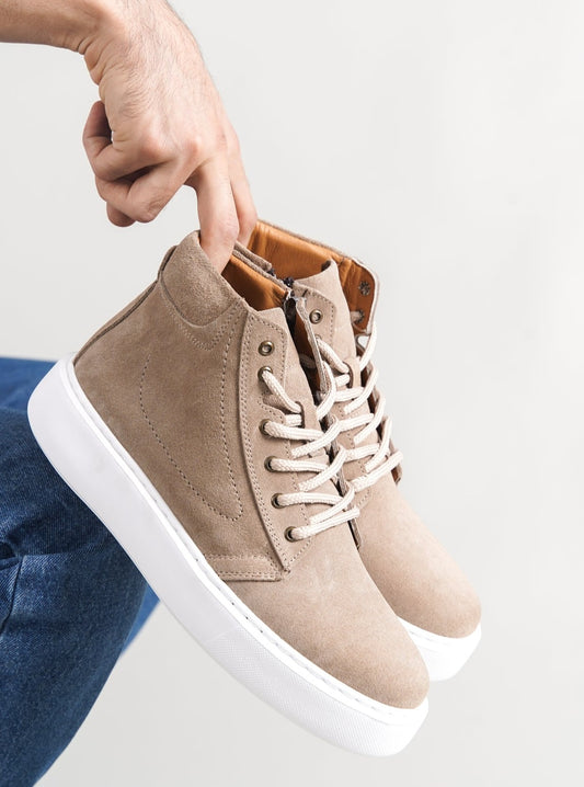 Sneaker High-Top Zip Sand Suede(Naturel Real Leather) Oscar&Djayd's