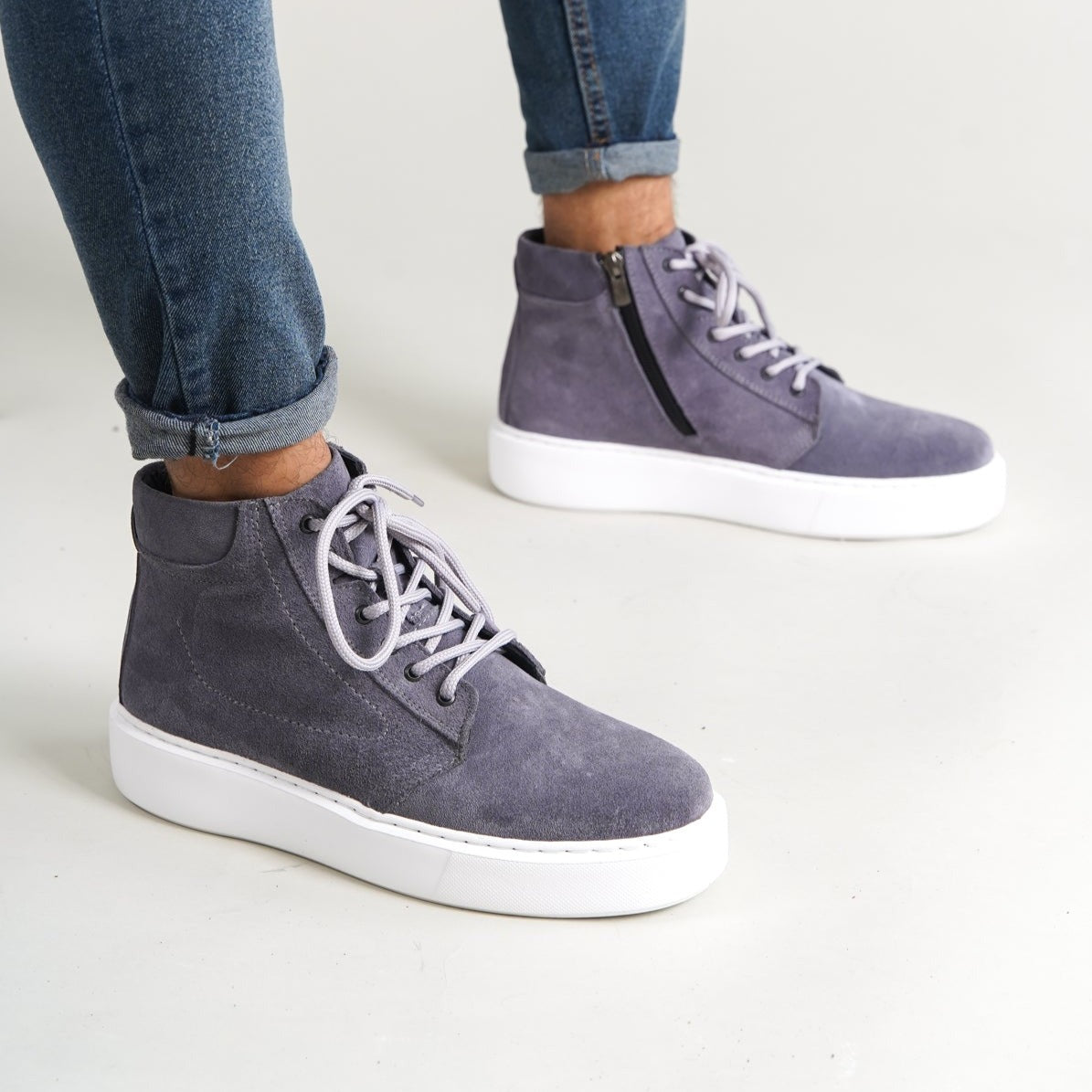 Sneaker High-Top Zip Dark Anthracite Suede(Naturel Real Leather) Oscar&Djayd's