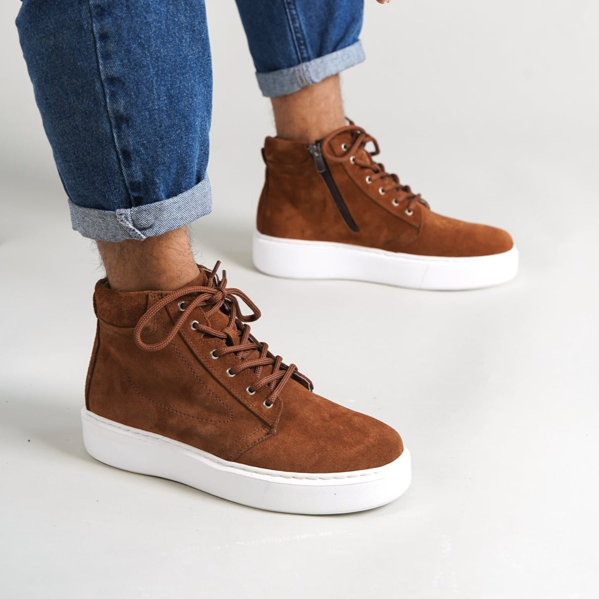 O&D High-top Zip Sneakers Tan suede(Naturel Leather)