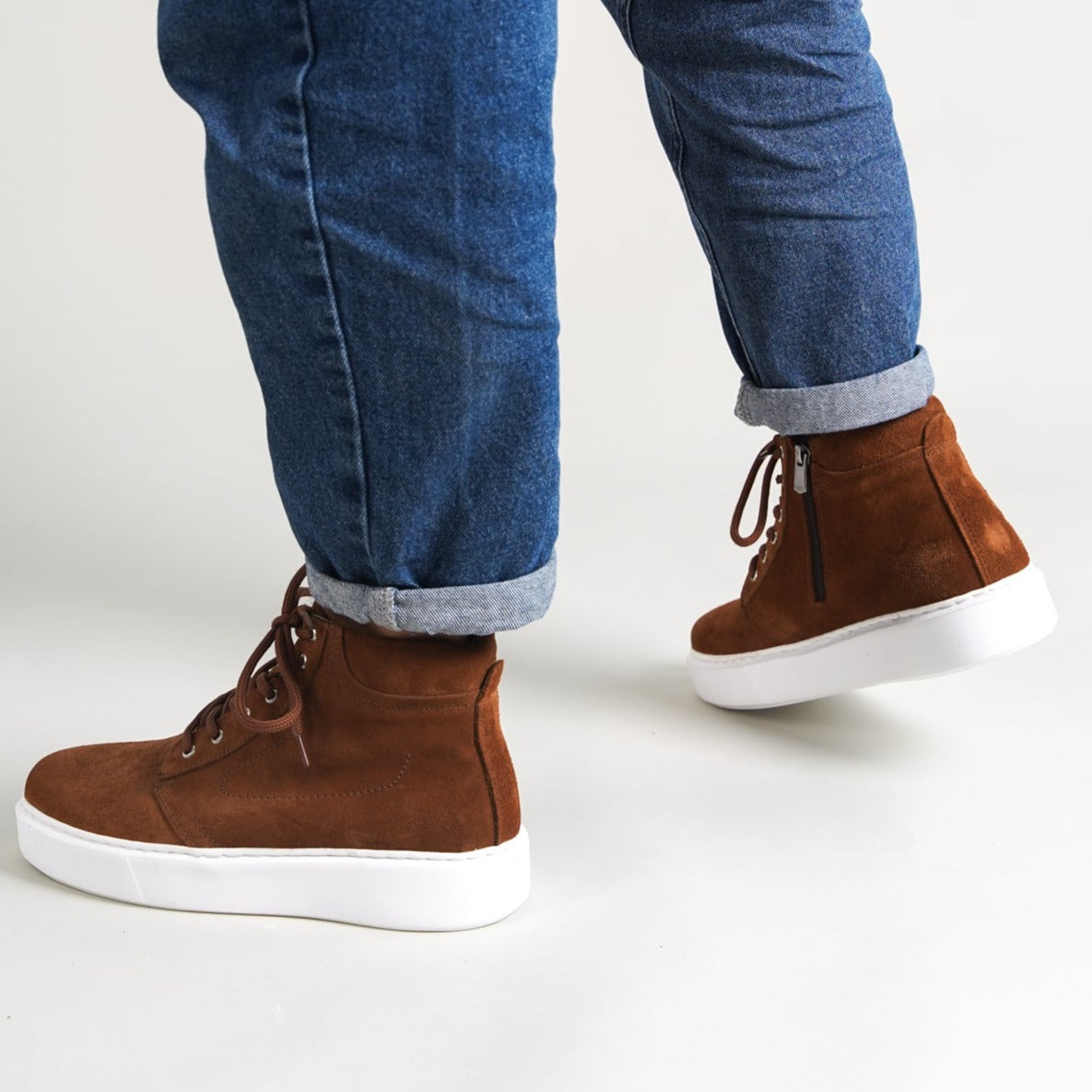 O&D High-top Zip Sneakers Tan suede(Naturel Leather)