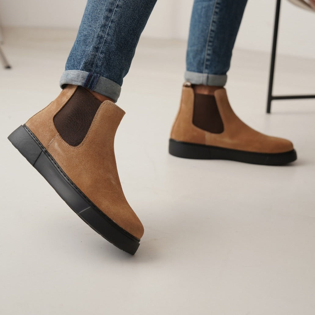 Chelsea Boots Sand Beige Suede New-Gen by Oscar&Djayds Black-Sole (Naturel Real Leather)