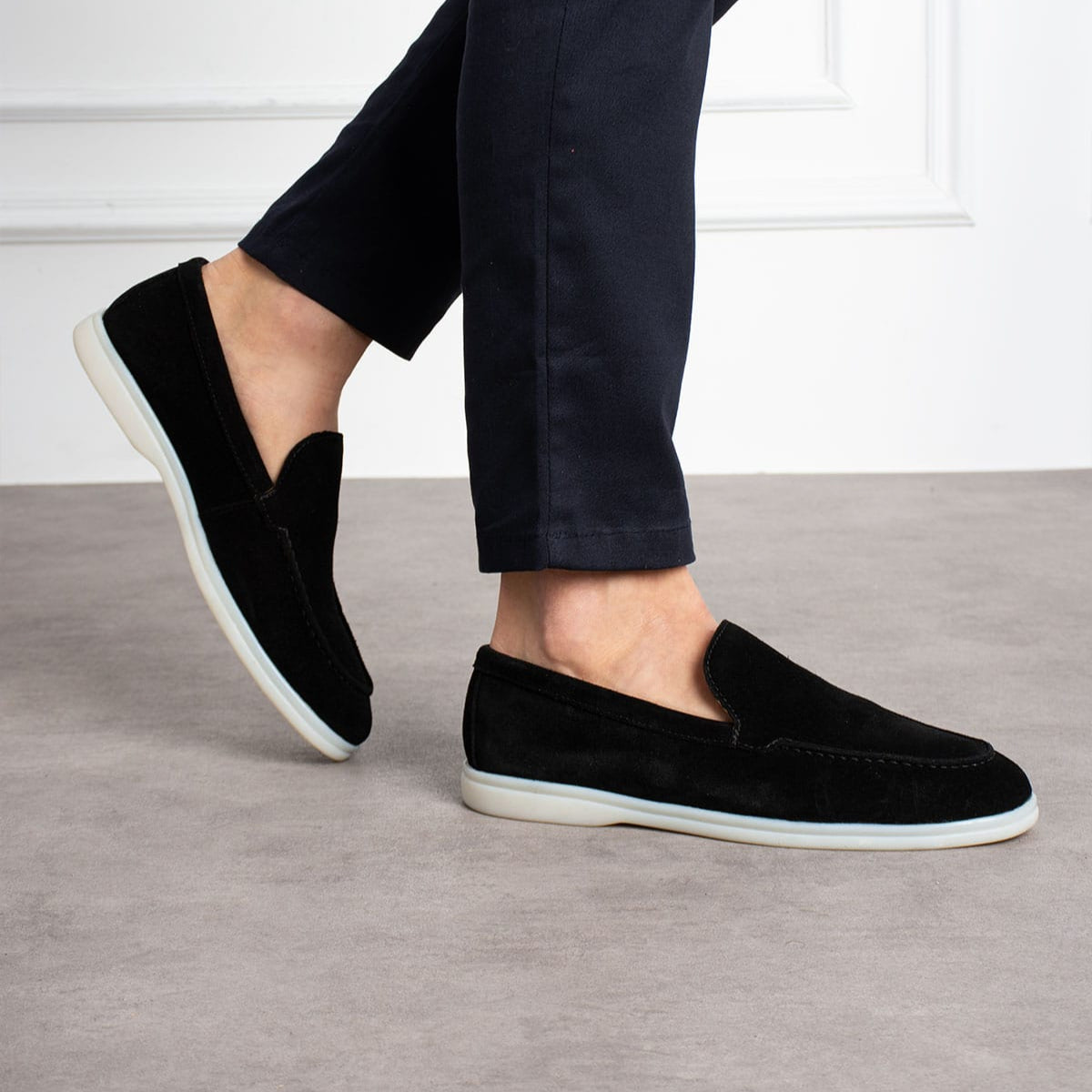 Loafers Milano Black Suede Real Leather