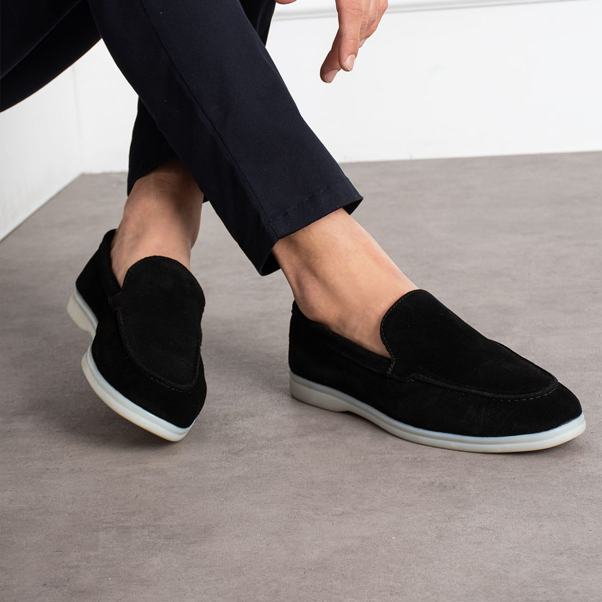 Loafers Milano Black Suede Real Leather