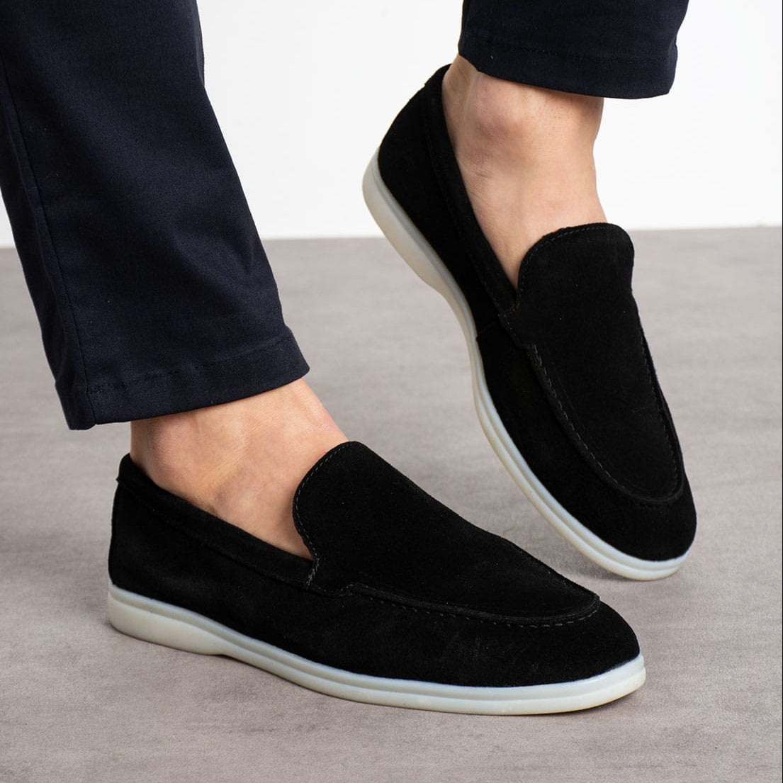 Loafers Milano Black Suede Real Leather