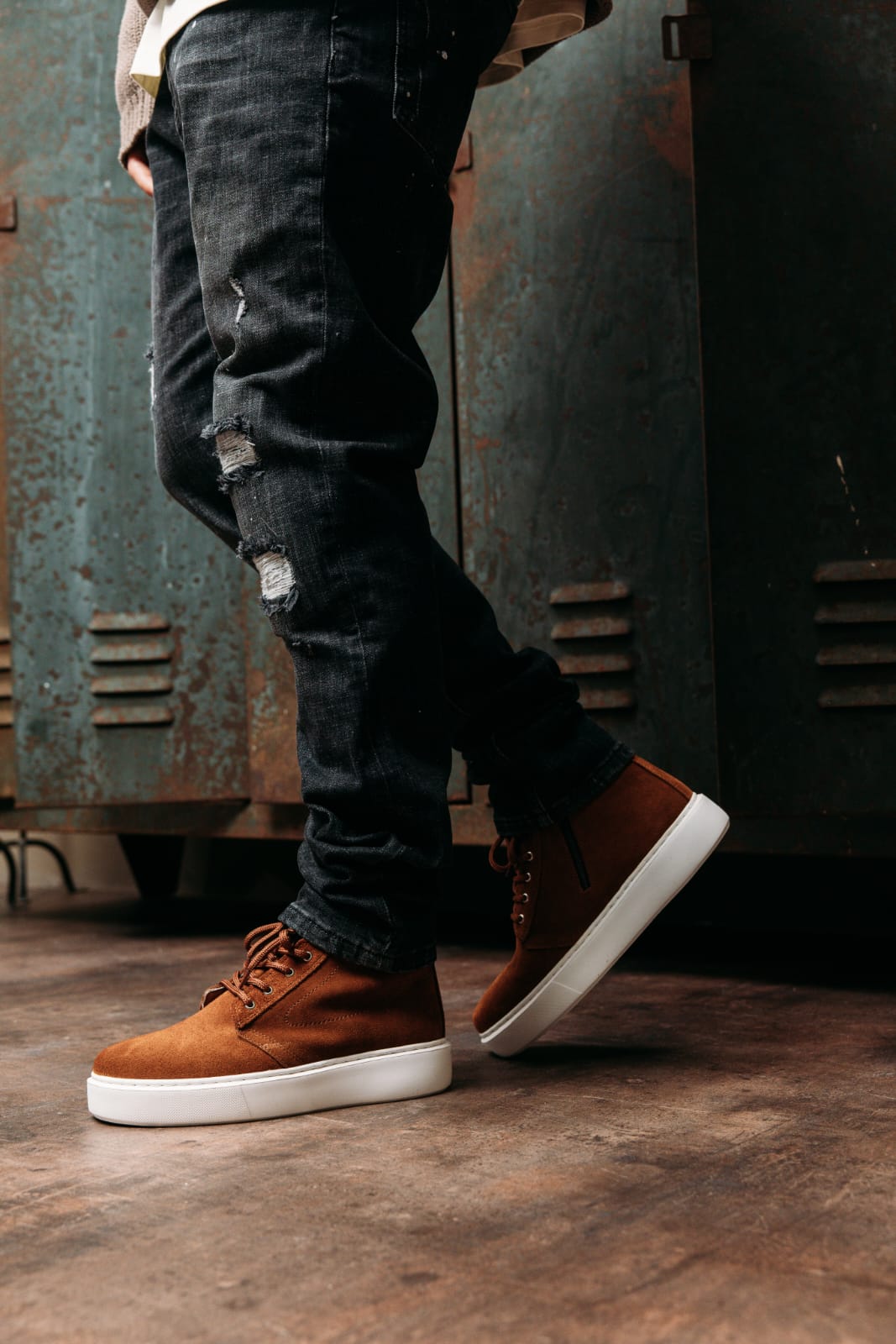 O&D High-top Zip Sneakers Tan suede(Naturel Leather)