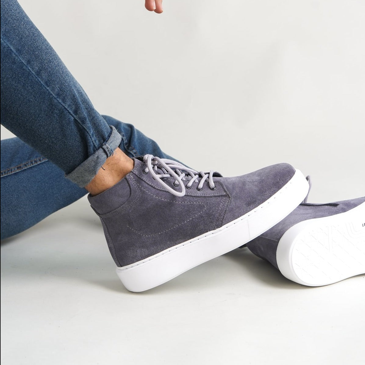 Sneaker High-Top Zip Dark Anthracite Suede(Naturel Real Leather) Oscar&Djayd's