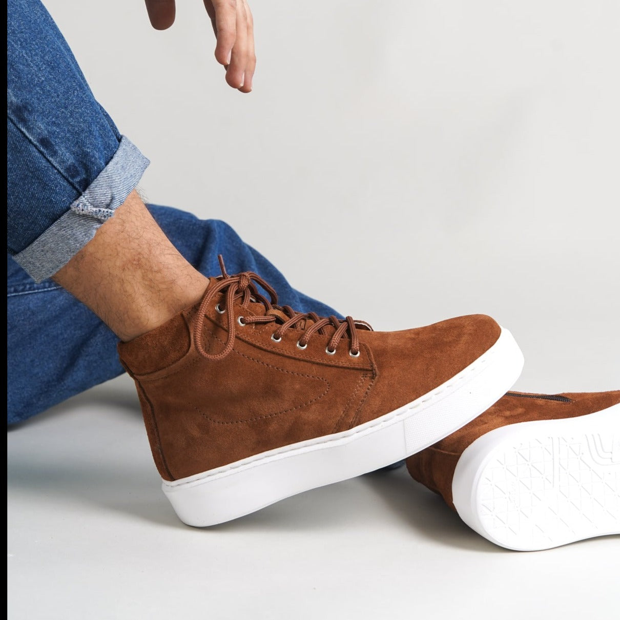 O&D High-top Zip Sneakers Tan suede(Naturel Leather)