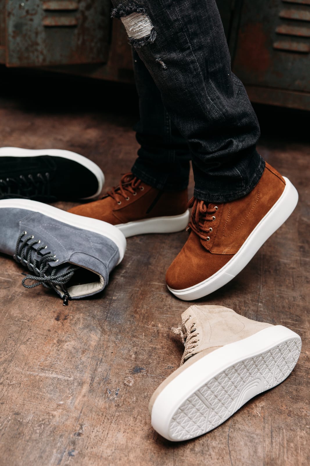 O&D High-top Zip Sneakers Tan suede(Naturel Leather)