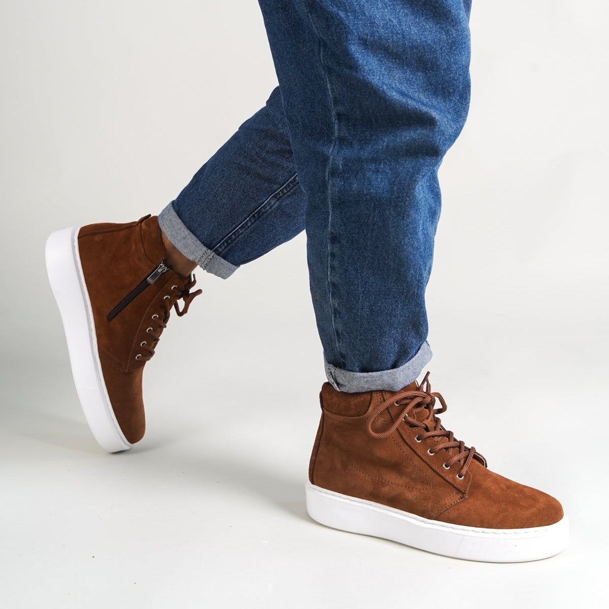 O&D High-top Zip Sneakers Tan suede(Naturel Leather)