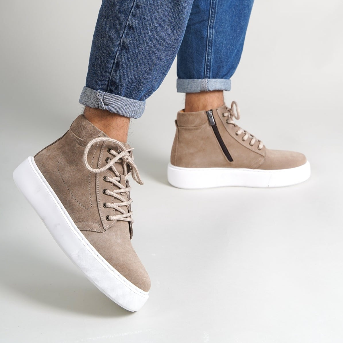Sneaker High-Top Zip Sand Suede(Naturel Real Leather) Oscar&Djayd's