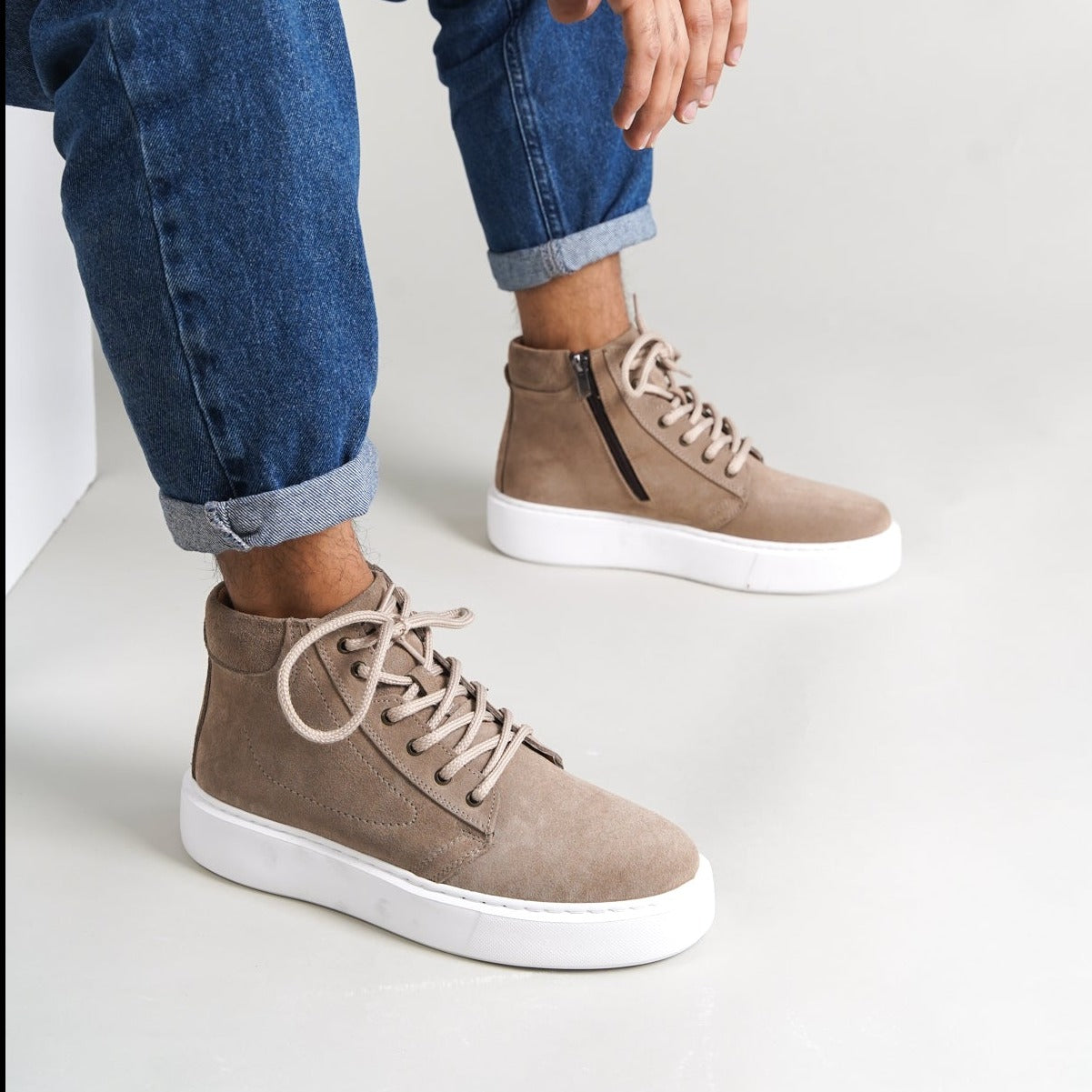 Sneaker High-Top Zip Sand Suede(Naturel Real Leather) Oscar&Djayd's
