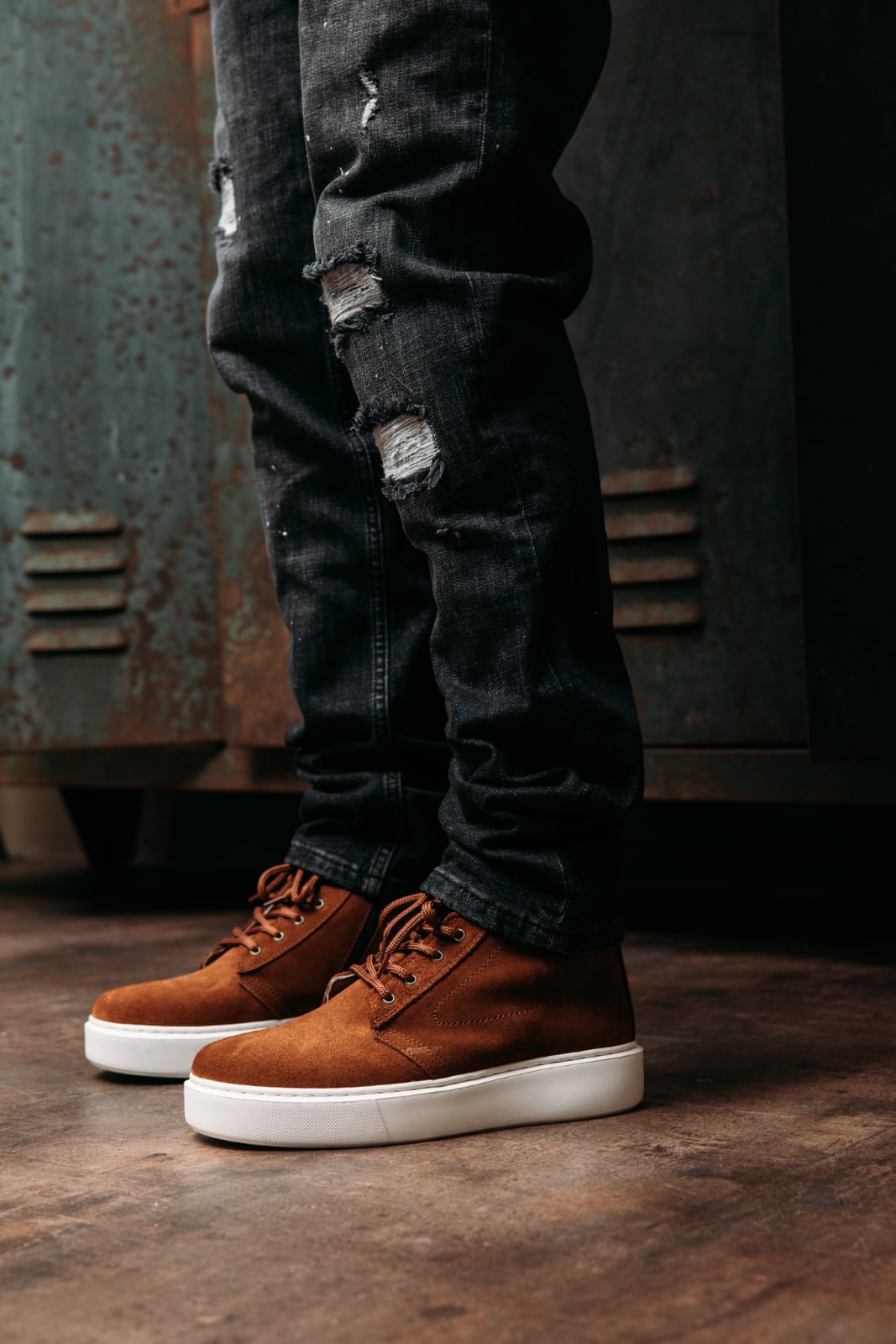 O&D High-top Zip Sneakers Tan suede(Naturel Leather)