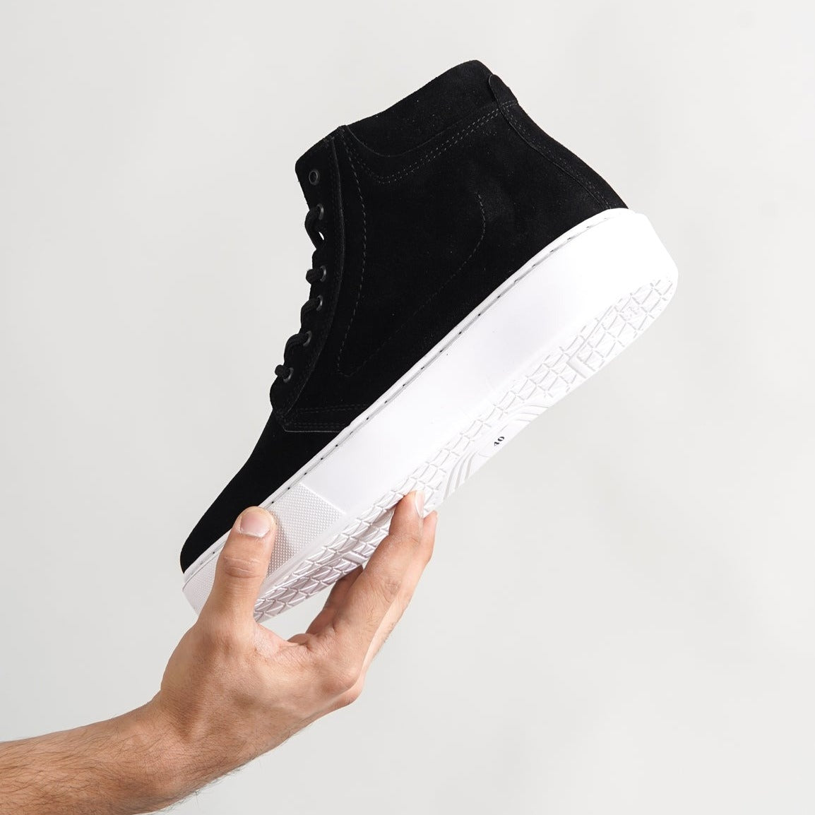 O&D High-Top Zip Sneakers Black Suede(Naturel Leather)