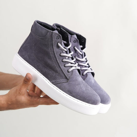 O&D High-Top Zip Sneakers SilverGrey Suede(Naturel Leather)