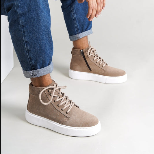 Sneaker High-Top Zip Sand Suede(Naturel Real Leather) Oscar&Djayd's